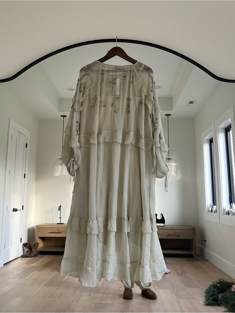 ASOS Light Sage Green Tiered Embroidered Beaded Modest Pretty Maxi Dress